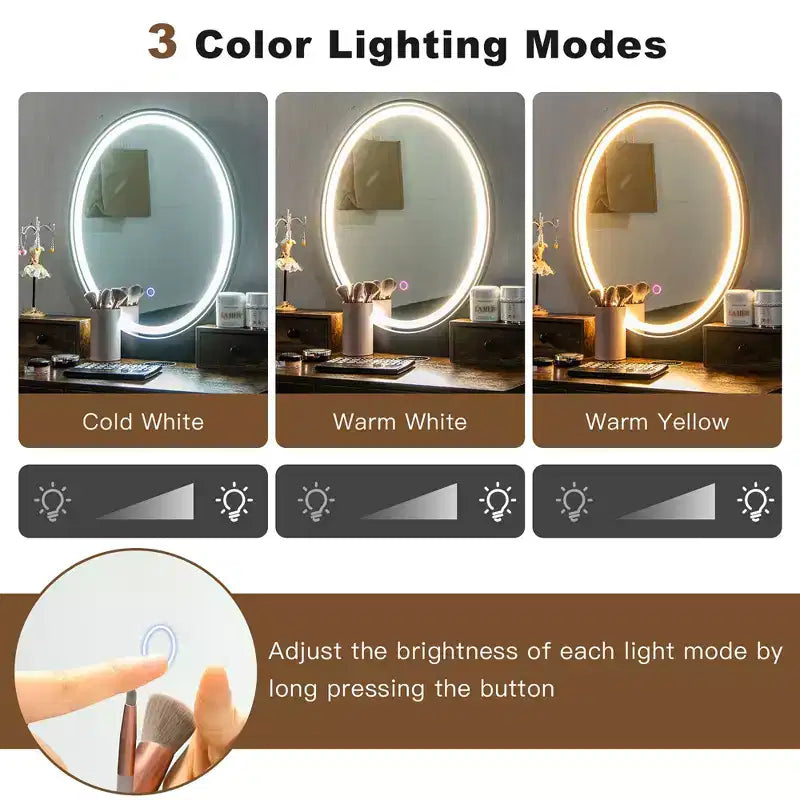 Costway Coiffeuse Industrielle avec Tabouret Rembourré et Miroir Lumineux 3 Couleurs