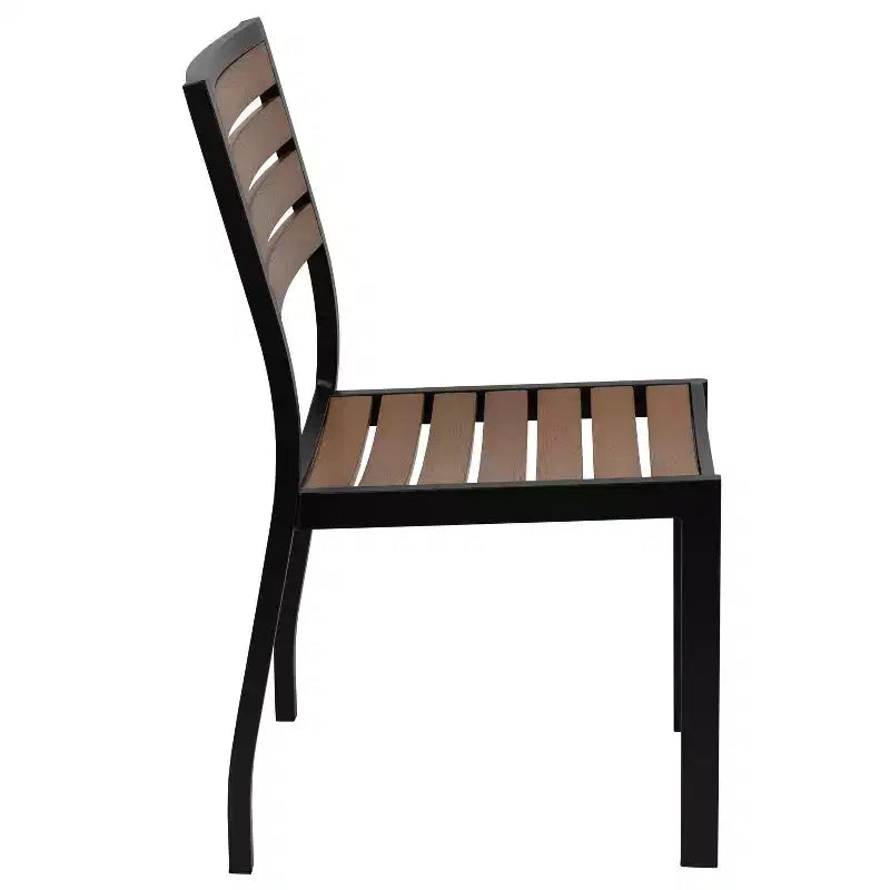 Ensemble table de patio 3 pièces Emma et Oliver - Lattes en poly de teck synthétique - Table carrée de 35 pouces avec cadre en acier et 2 chaises empilables en faux teck