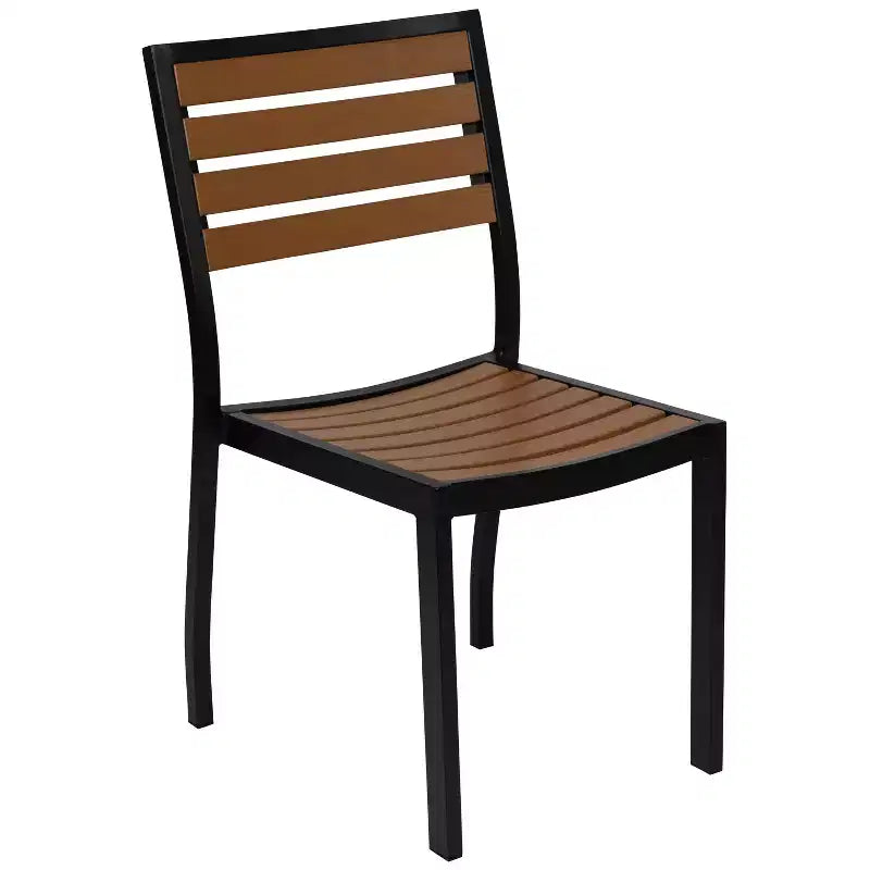 Ensemble table de patio 3 pièces Emma et Oliver - Lattes en poly de teck synthétique - Table carrée de 35 pouces avec cadre en acier et 2 chaises empilables en faux teck