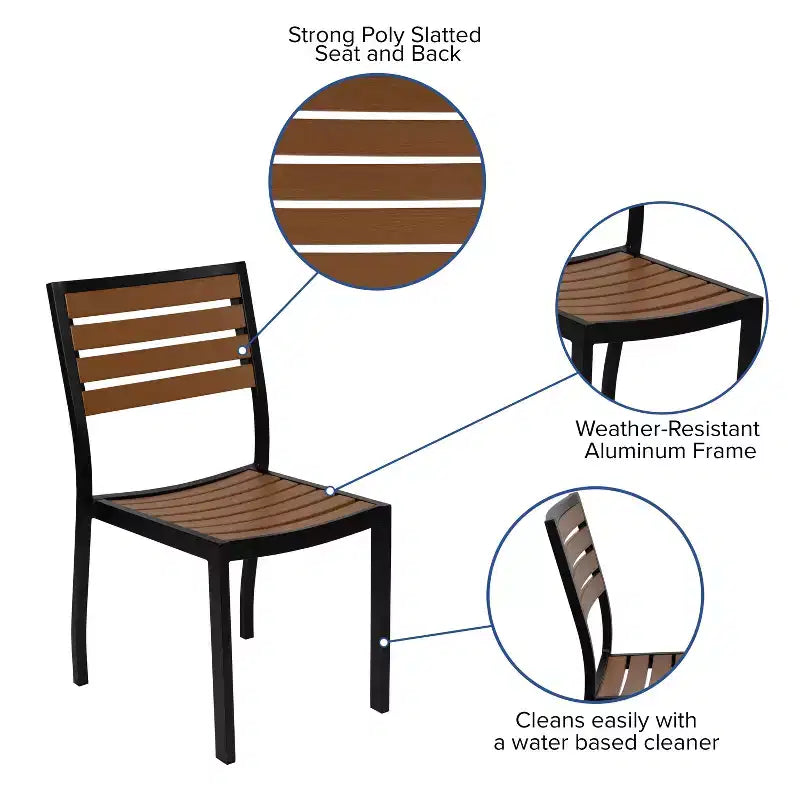 Ensemble table de patio 3 pièces Emma et Oliver - Lattes en poly de teck synthétique - Table carrée de 35 pouces avec cadre en acier et 2 chaises empilables en faux teck