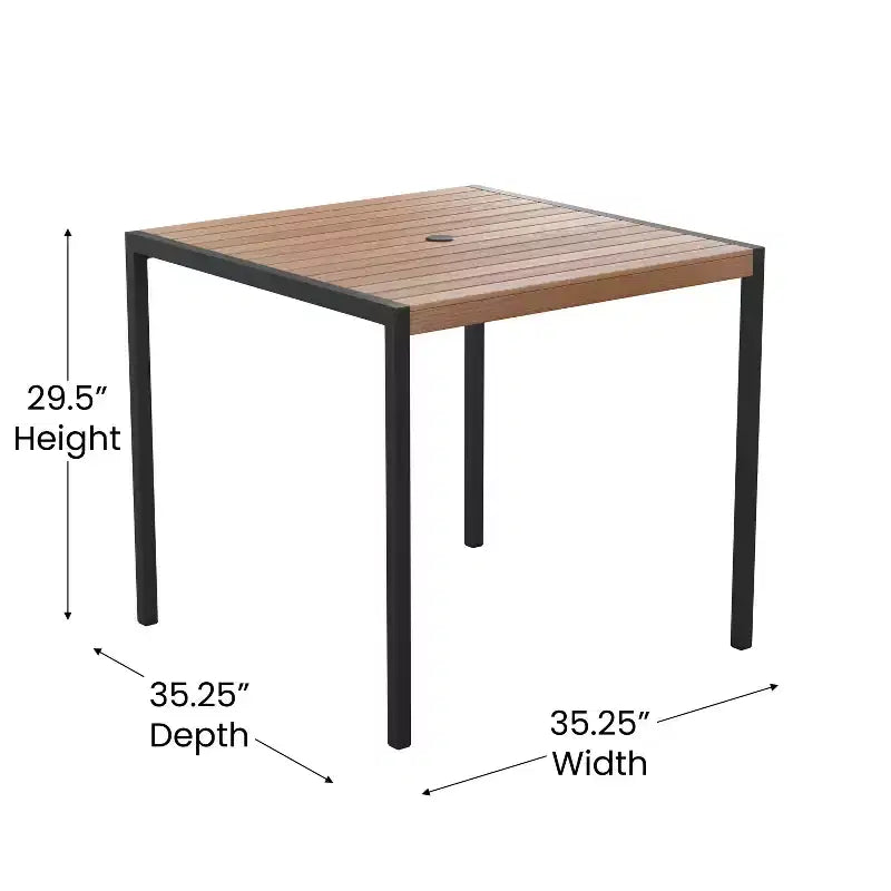 Ensemble table de patio 3 pièces Emma et Oliver - Lattes en poly de teck synthétique - Table carrée de 35 pouces avec cadre en acier et 2 chaises empilables en faux teck