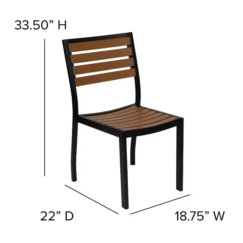 Ensemble table de patio 3 pièces Emma et Oliver - Lattes en poly de teck synthétique - Table carrée de 35 pouces avec cadre en acier et 2 chaises empilables en faux teck