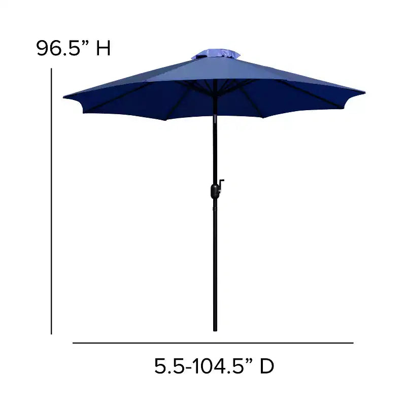 Ensemble de salle à manger Merrick Lane cinq pièces en teck synthétique pour patio, comprenant une table, deux fauteuils de club, un parasol de 2,74 m et sa base