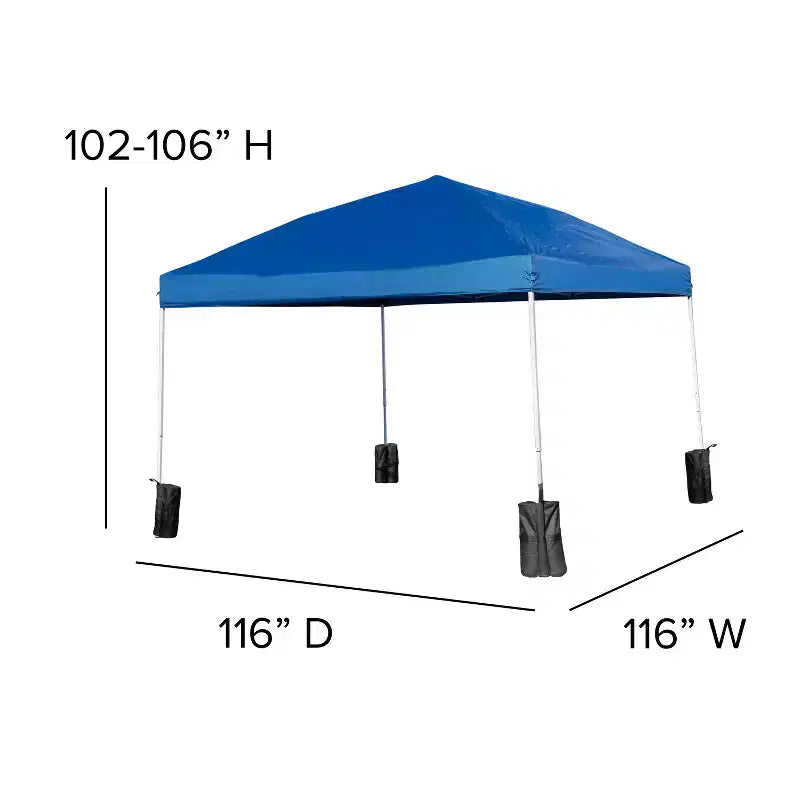 Ensemble tente de hayon/événement portable Flash Furniture - Tente à auvent escamotable à roulettes 10'x10', table pliante en deux de 6 pieds, 4 chaises pliantes