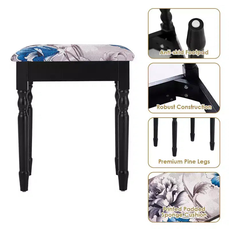 Coiffeuse Costway noire avec miroir à trois volets, table de maquillage et tabouret, 4 tiroirs