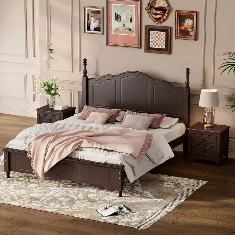 Ensembles de chambre à coucher 3 pièces, lit plateforme en bois taille Queen/Full avec deux tables de chevet-ModernLuxe