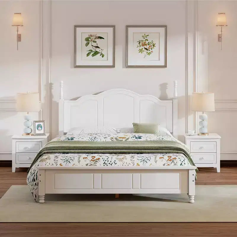 Ensembles de chambre à coucher 3 pièces, lit plateforme en bois taille Queen/Full avec deux tables de chevet-ModernLuxe