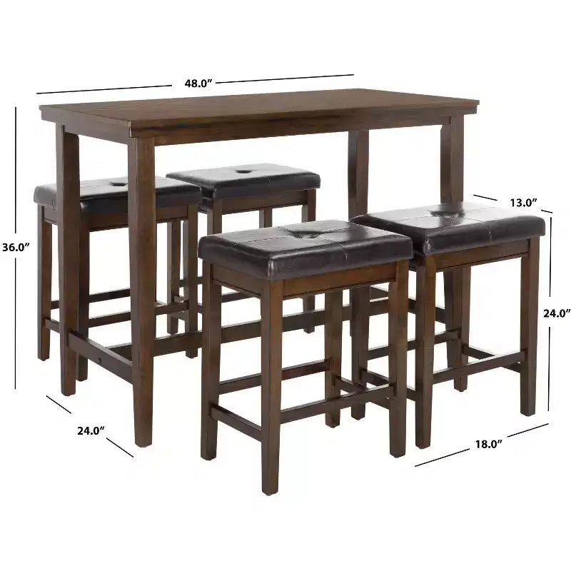 Ensemble table et chaises de bar 5 pièces Billy - DNS9201A - Marron foncé/Noir - Safavieh