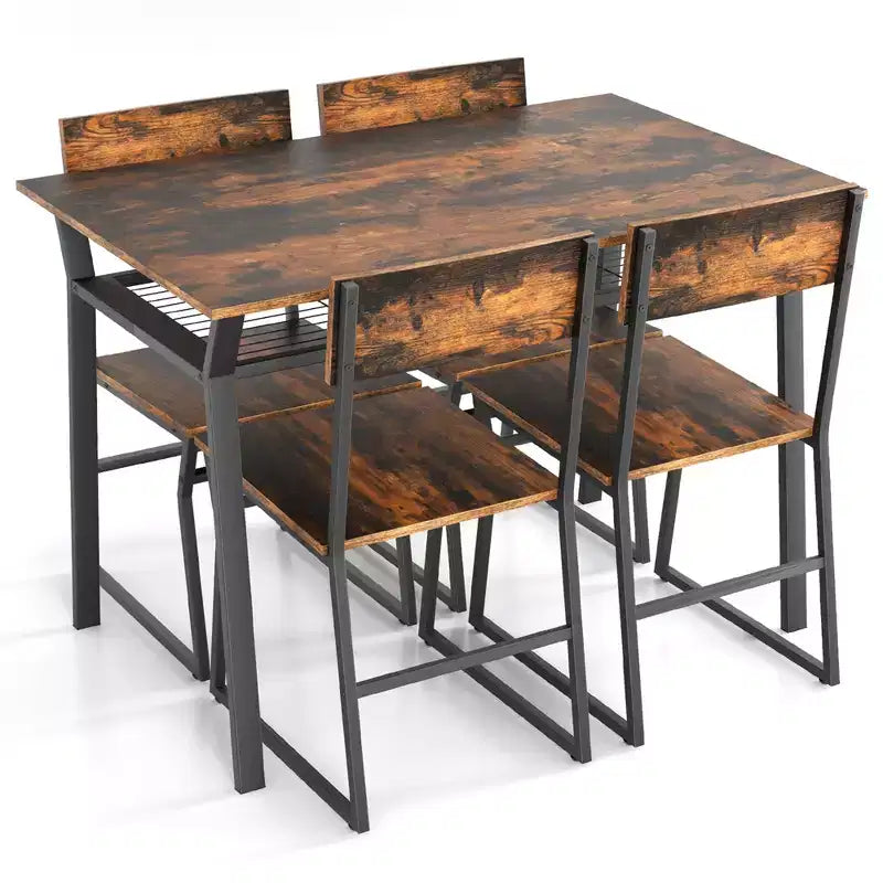 Costway Ensemble de salle à manger 5 pièces, table de cuisine rectangulaire industrielle avec 4 chaises gris/marron