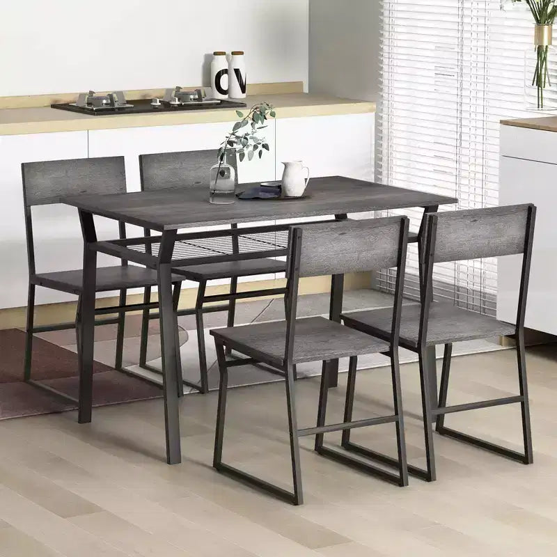 Costway Ensemble de salle à manger 5 pièces, table de cuisine rectangulaire industrielle avec 4 chaises gris/marron