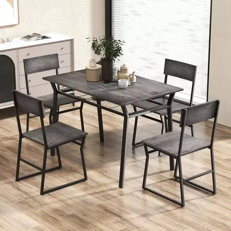 Costway Ensemble de salle à manger 5 pièces, table de cuisine rectangulaire industrielle avec 4 chaises gris/marron