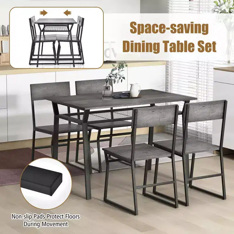 Costway Ensemble de salle à manger 5 pièces, table de cuisine rectangulaire industrielle avec 4 chaises gris/marron