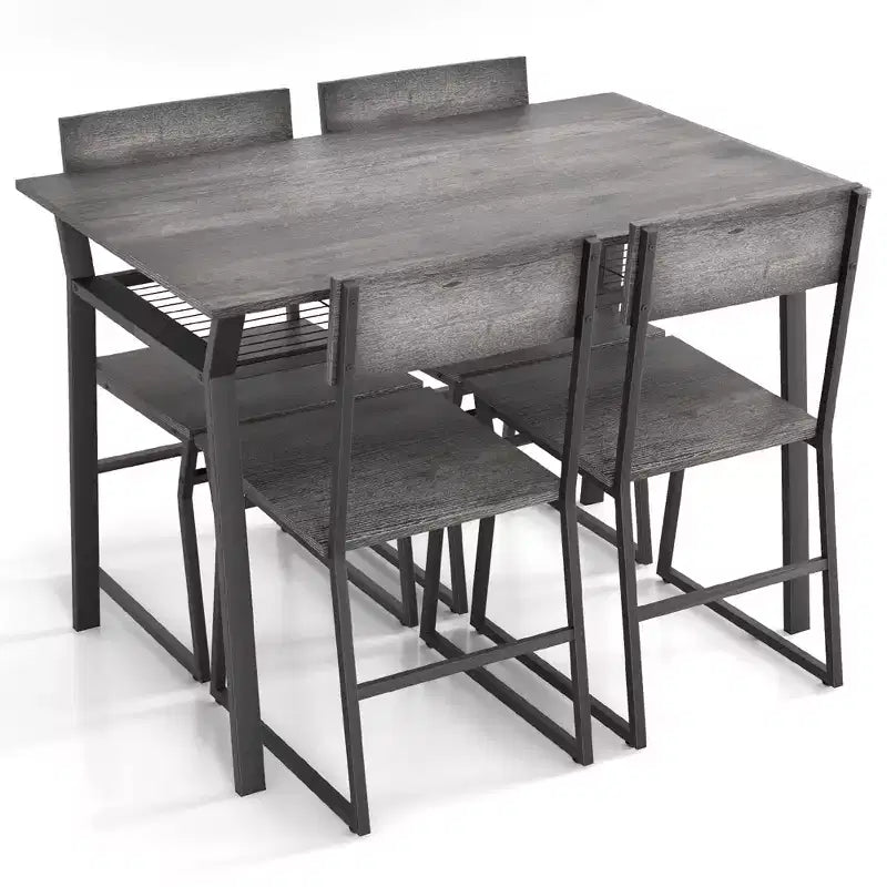 Costway Ensemble de salle à manger 5 pièces, table de cuisine rectangulaire industrielle avec 4 chaises gris/marron