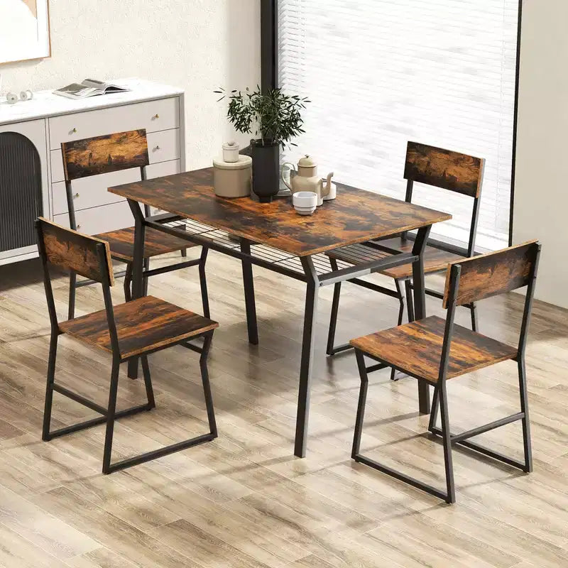 Costway Ensemble de salle à manger 5 pièces, table de cuisine rectangulaire industrielle avec 4 chaises gris/marron