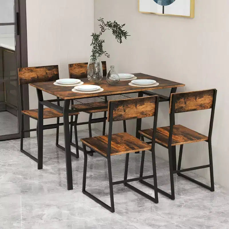 Costway Ensemble de salle à manger 5 pièces, table de cuisine rectangulaire industrielle avec 4 chaises gris/marron