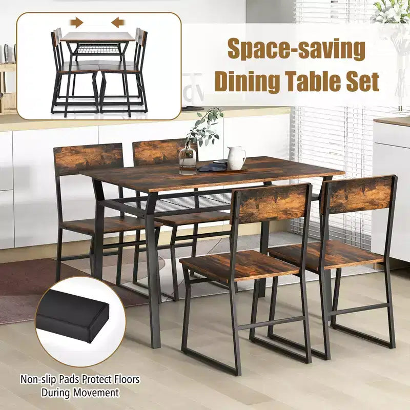 Costway Ensemble de salle à manger 5 pièces, table de cuisine rectangulaire industrielle avec 4 chaises gris/marron