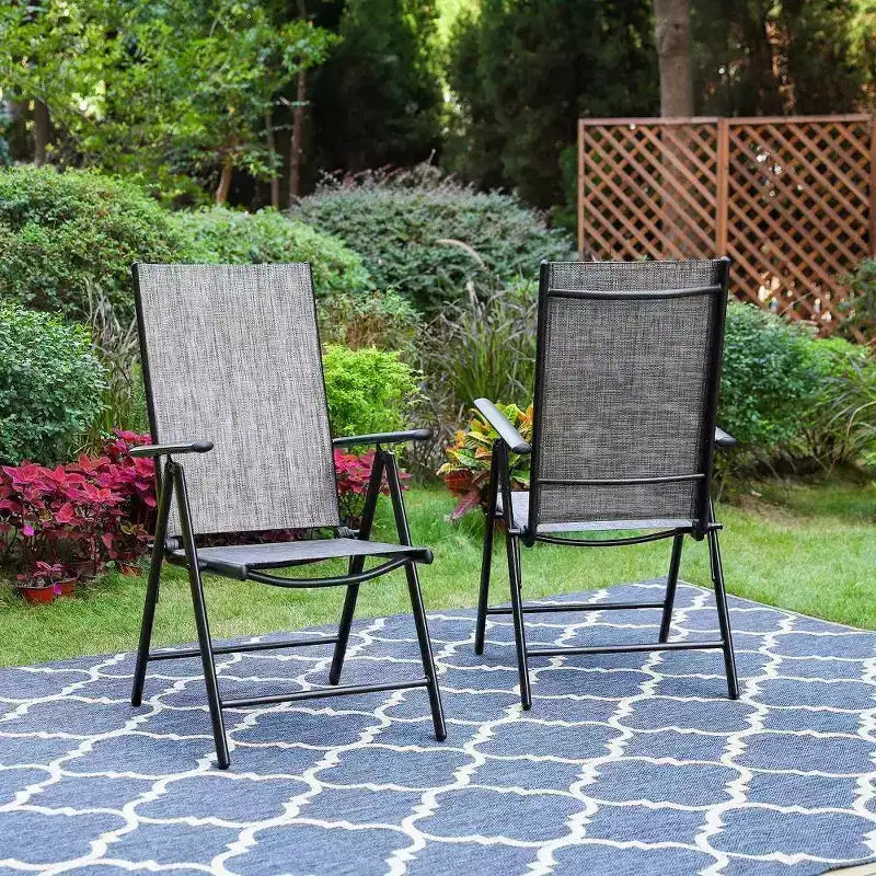 Captiva Designs Ensemble de salle à manger d'extérieur 9 pièces avec table carrée spacieuse à lattes en métal avec trou pour parasol et 8 chaises pliantes inclinables