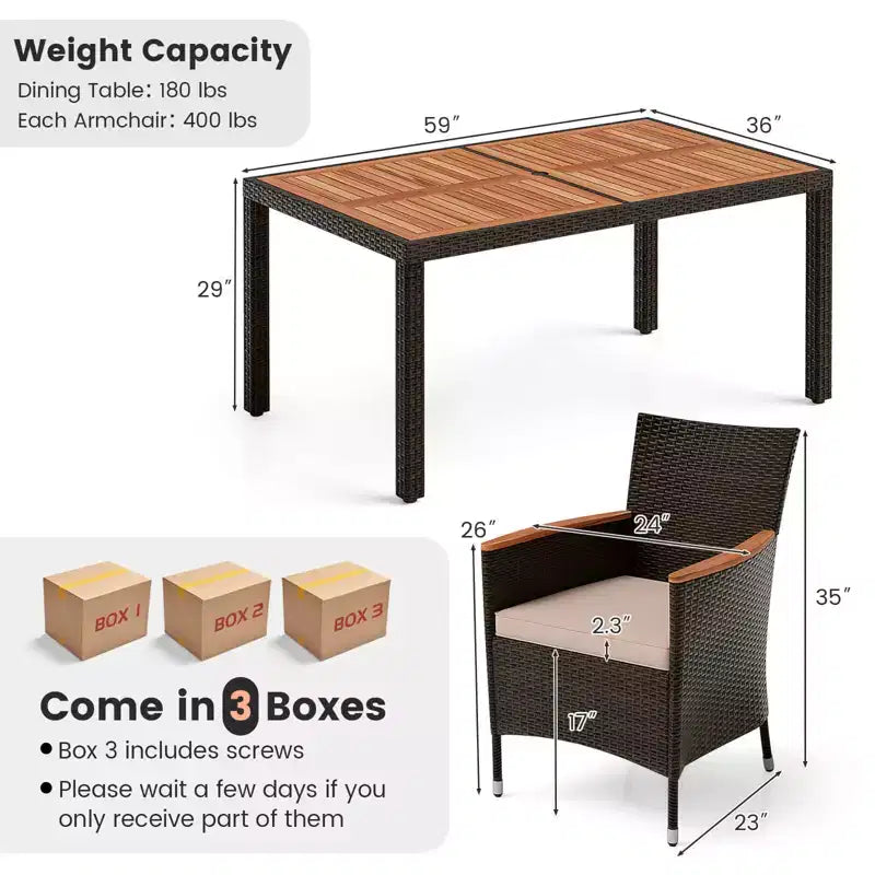 Ensemble de salle à manger d'extérieur en osier Costway 7 pièces avec table en bois d'acacia et 6 chaises empilables