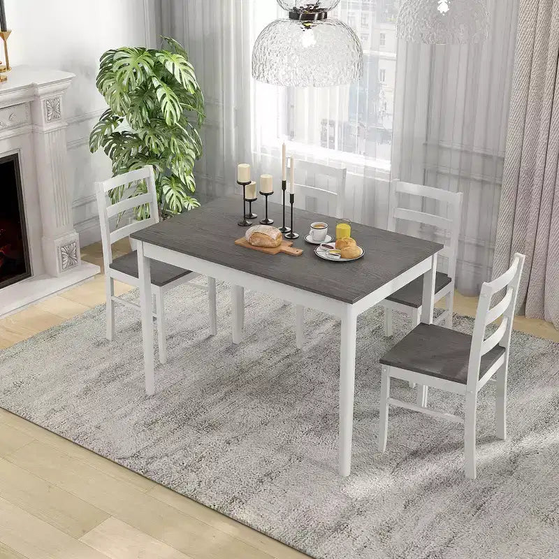 Costway Ensemble repas 5 pièces Bois massif Mobilier de cuisine avec table rectangulaire et 4 chaises Naturel/Café/Gris