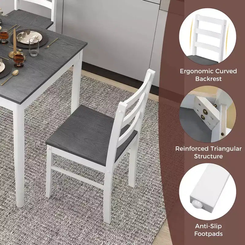 Costway Ensemble repas 5 pièces Bois massif Mobilier de cuisine avec table rectangulaire et 4 chaises Naturel/Café/Gris