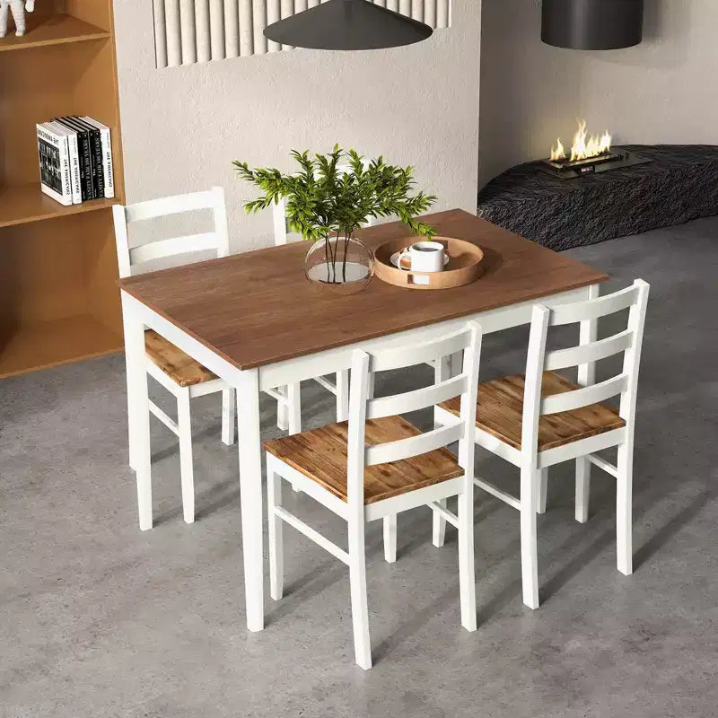 Costway Ensemble repas 5 pièces Bois massif Mobilier de cuisine avec table rectangulaire et 4 chaises Naturel/Café/Gris