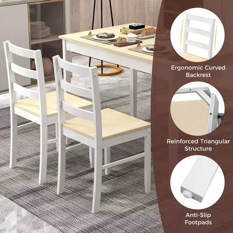 Costway Ensemble repas 5 pièces Bois massif Mobilier de cuisine avec table rectangulaire et 4 chaises Naturel/Café/Gris