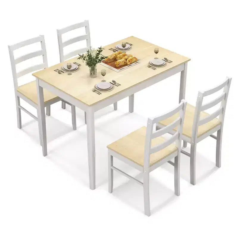 Costway Ensemble repas 5 pièces Bois massif Mobilier de cuisine avec table rectangulaire et 4 chaises Naturel/Café/Gris