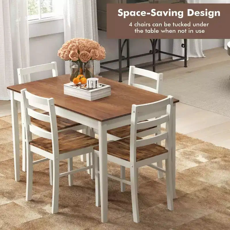 Costway Ensemble repas 5 pièces Bois massif Mobilier de cuisine avec table rectangulaire et 4 chaises Naturel/Café/Gris