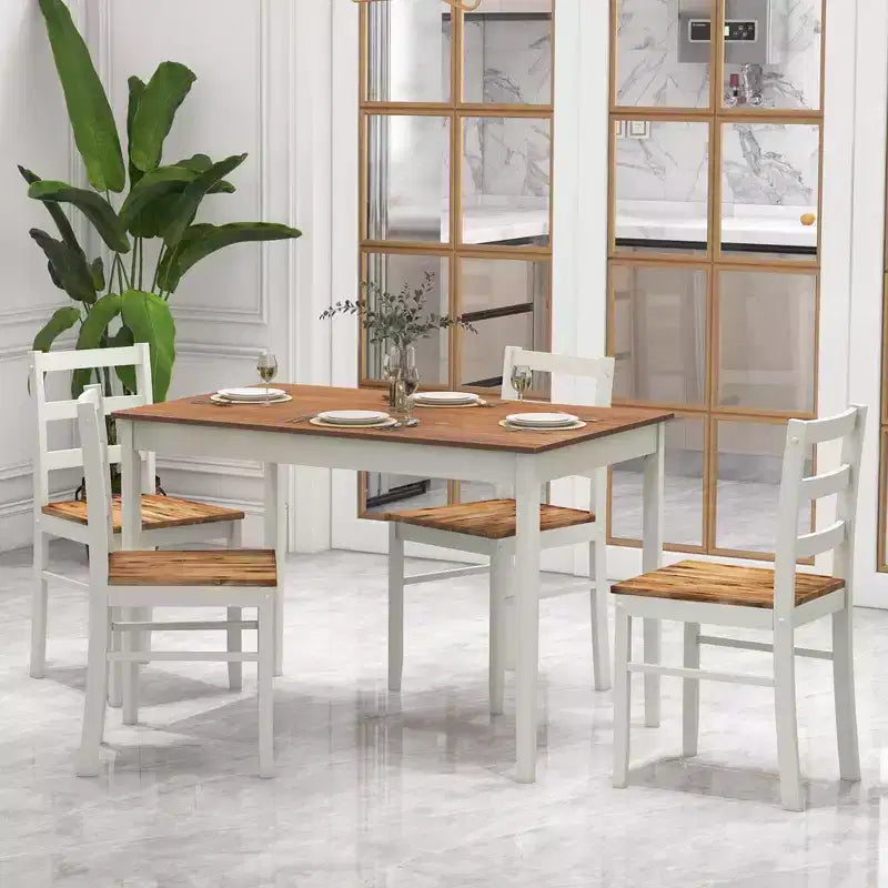 Costway Ensemble repas 5 pièces Bois massif Mobilier de cuisine avec table rectangulaire et 4 chaises Naturel/Café/Gris