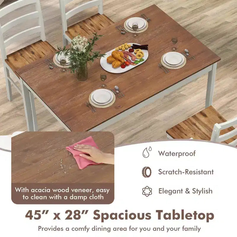 Costway Ensemble repas 5 pièces Bois massif Mobilier de cuisine avec table rectangulaire et 4 chaises Naturel/Café/Gris