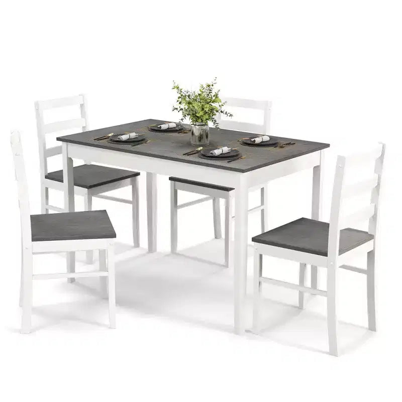 Costway Ensemble repas 5 pièces Bois massif Mobilier de cuisine avec table rectangulaire et 4 chaises Naturel/Café/Gris