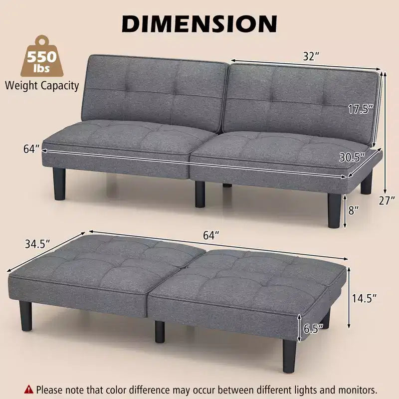 Canapé-lit futon convertible Costway avec dossier réglable sur 6 positions