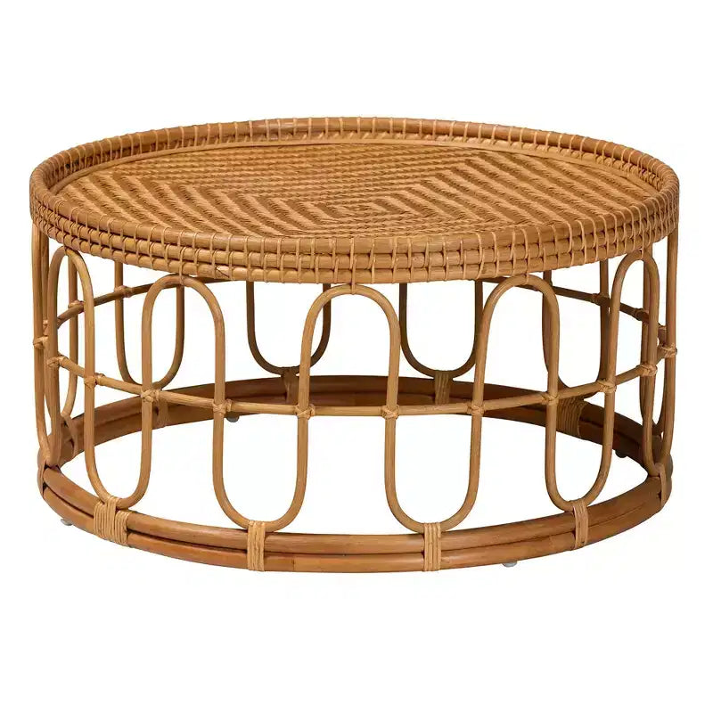 Table basse Bali & Pari Phoenix en rotin miel clair de style bohème moderne