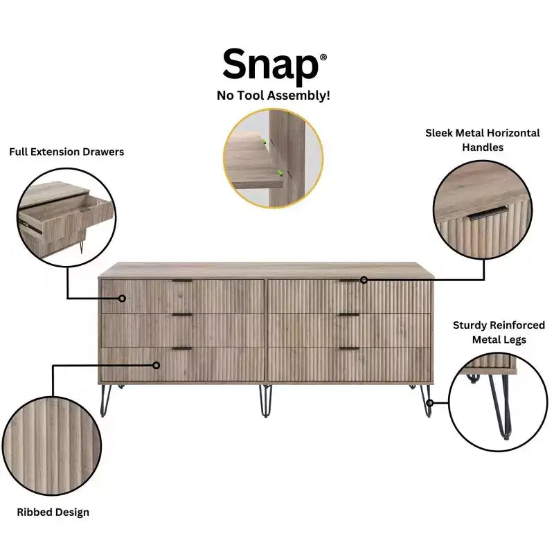 Ensemble 3 pièces Manhattan Comfort Dumbo comprenant une commode à 5 tiroirs, une commode à 6 tiroirs et une table de chevet