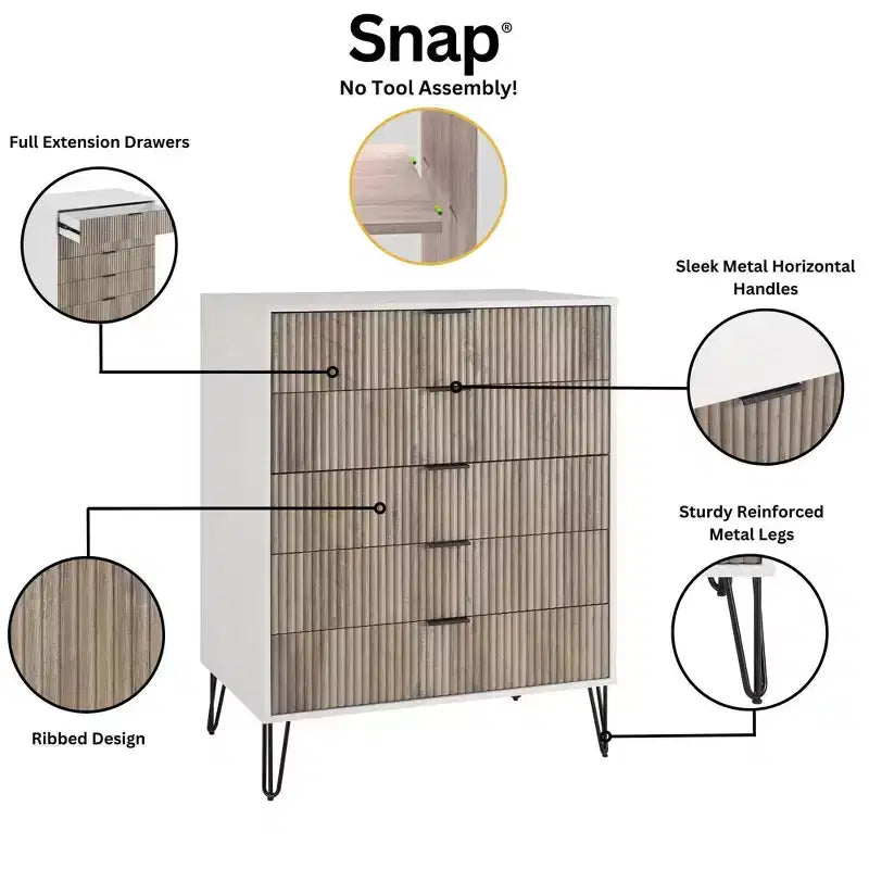 Ensemble 3 pièces Manhattan Comfort Dumbo comprenant une commode à 5 tiroirs, une commode à 6 tiroirs et une table de chevet