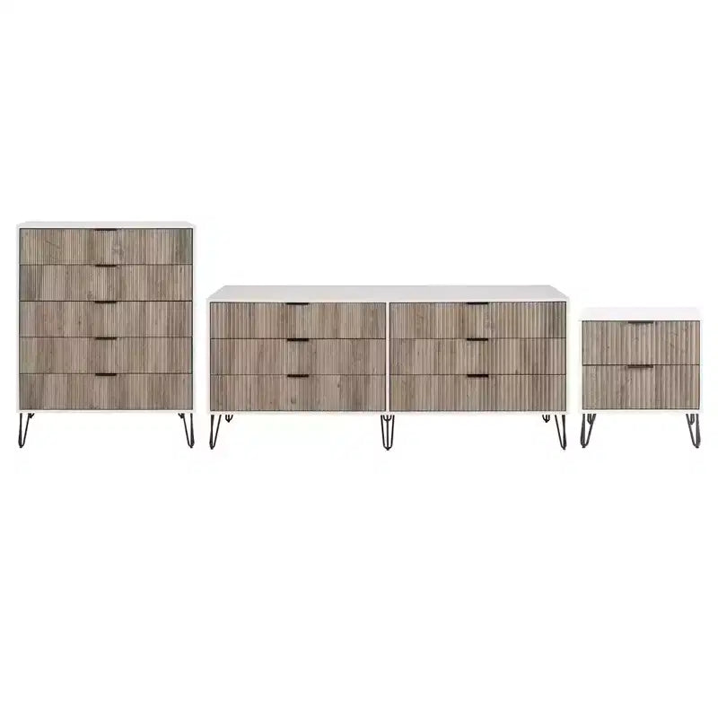 Ensemble 3 pièces Manhattan Comfort Dumbo comprenant une commode à 5 tiroirs, une commode à 6 tiroirs et une table de chevet