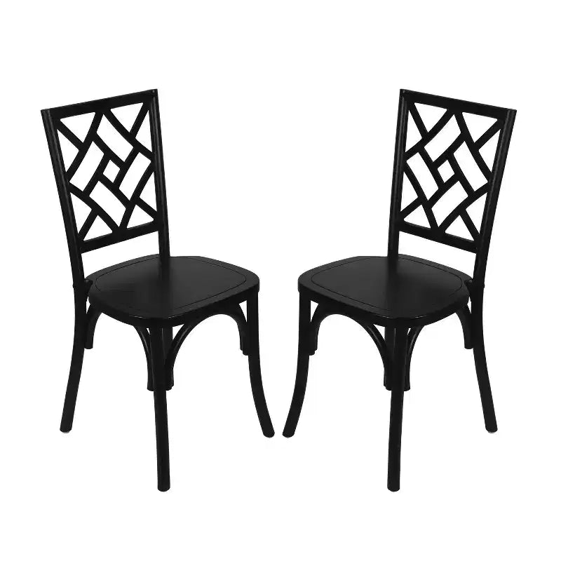 Lot de 2 chaises de salle à manger en bois massif avec conception empilable, dossier orné et finition élégante