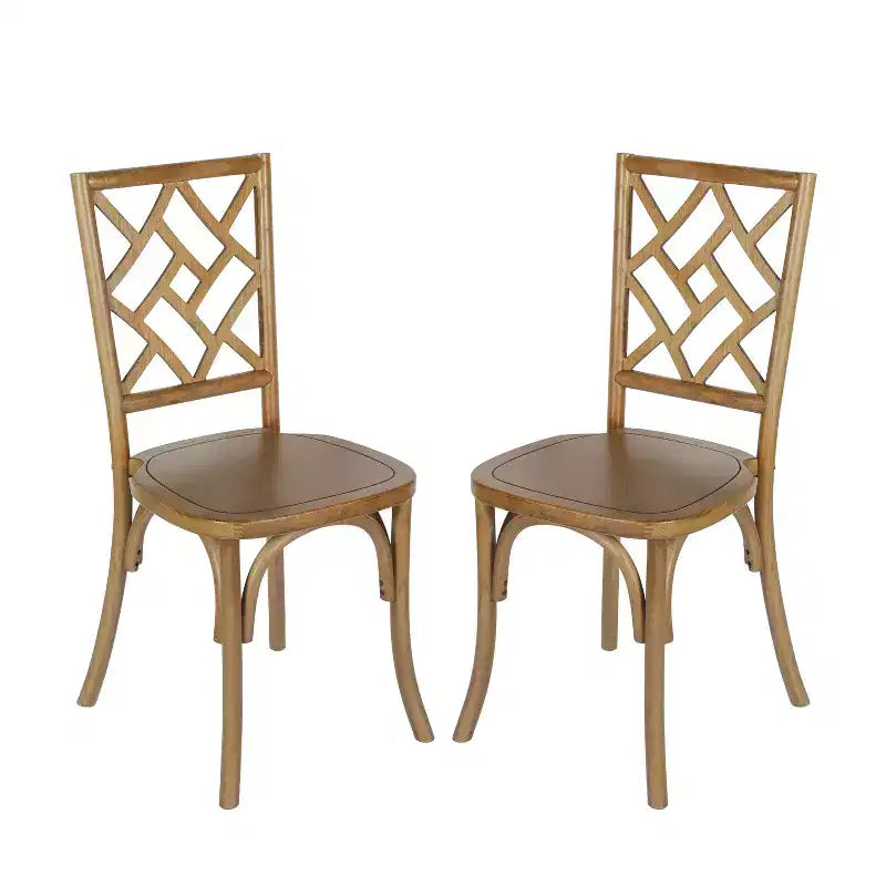 Lot de 2 chaises de salle à manger en bois massif avec conception empilable, dossier orné et finition élégante