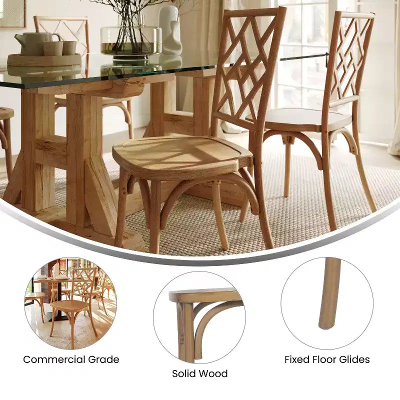 Lot de 2 chaises de salle à manger en bois massif avec conception empilable, dossier orné et finition élégante