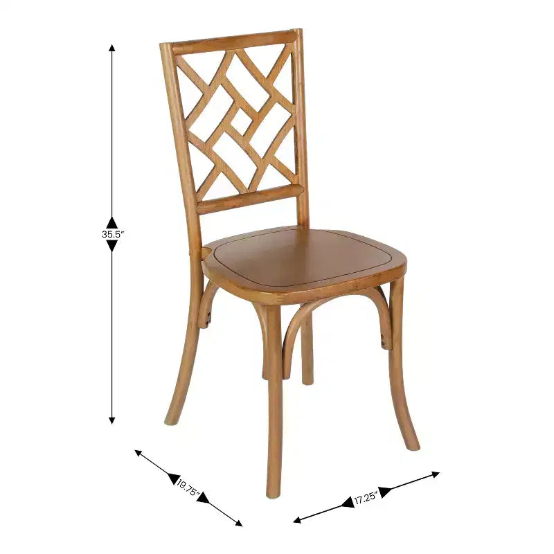 Lot de 2 chaises de salle à manger en bois massif avec conception empilable, dossier orné et finition élégante