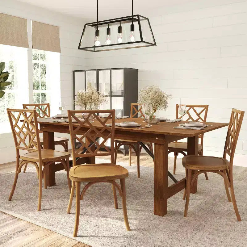 Lot de 2 chaises de salle à manger en bois massif avec conception empilable, dossier orné et finition élégante