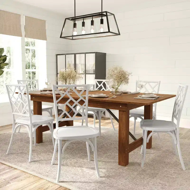Merrick Lane Set of 2 Solid Wood Dining Chairs with Stackable Design, Ornate Seat Back Accenting, and Elegant Finish