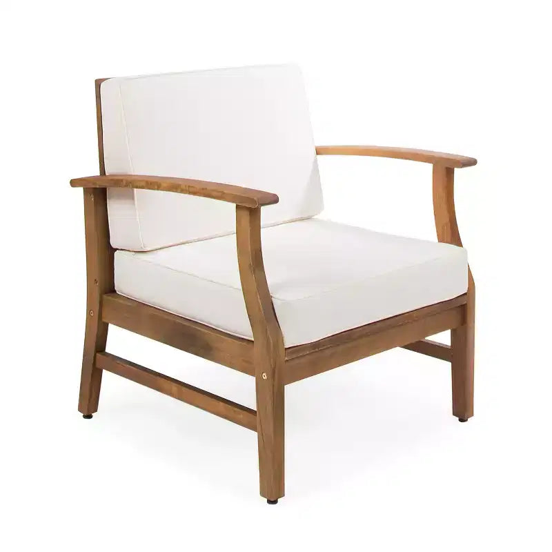 Ensemble de conversation d'extérieur 4 places GDFStudio Abena en bois d'acacia avec coussins, teck et crème