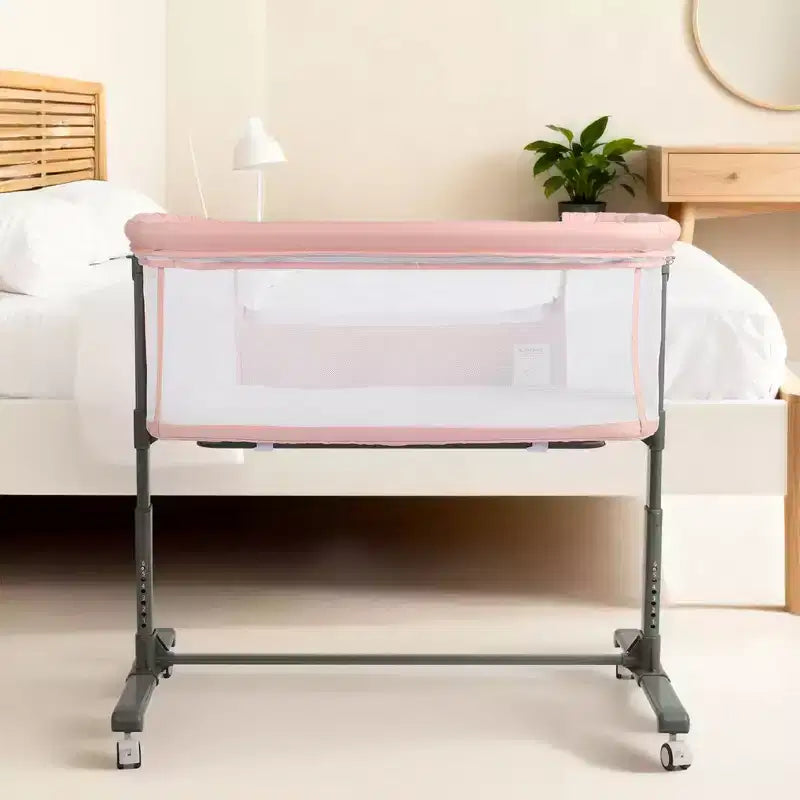 Berceau bébé à roulettes – Beige / Gris / Rose, cododo, pour 1 bébé