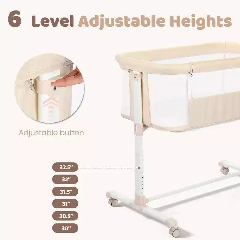 Berceau bébé à roulettes – Beige / Gris / Rose, cododo, pour 1 bébé