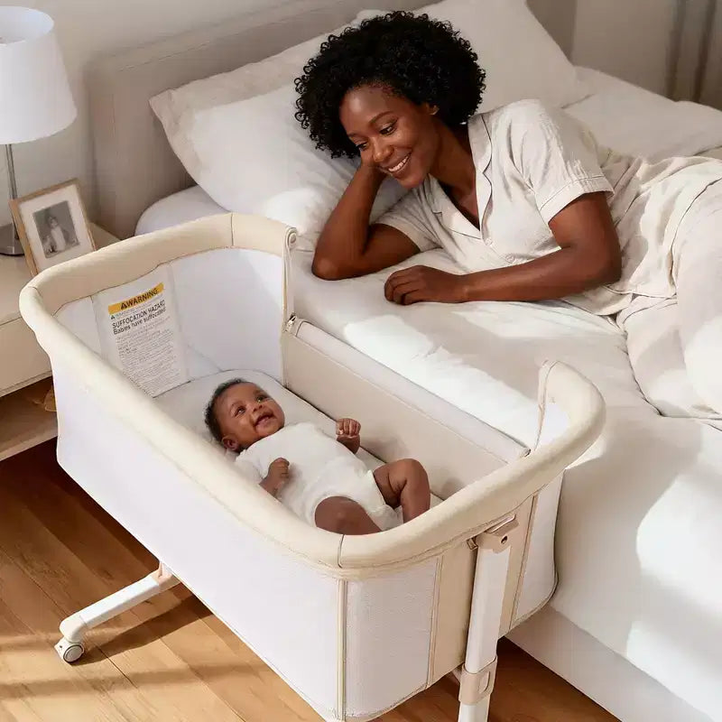 Berceau bébé à roulettes – Beige / Gris / Rose, cododo, pour 1 bébé