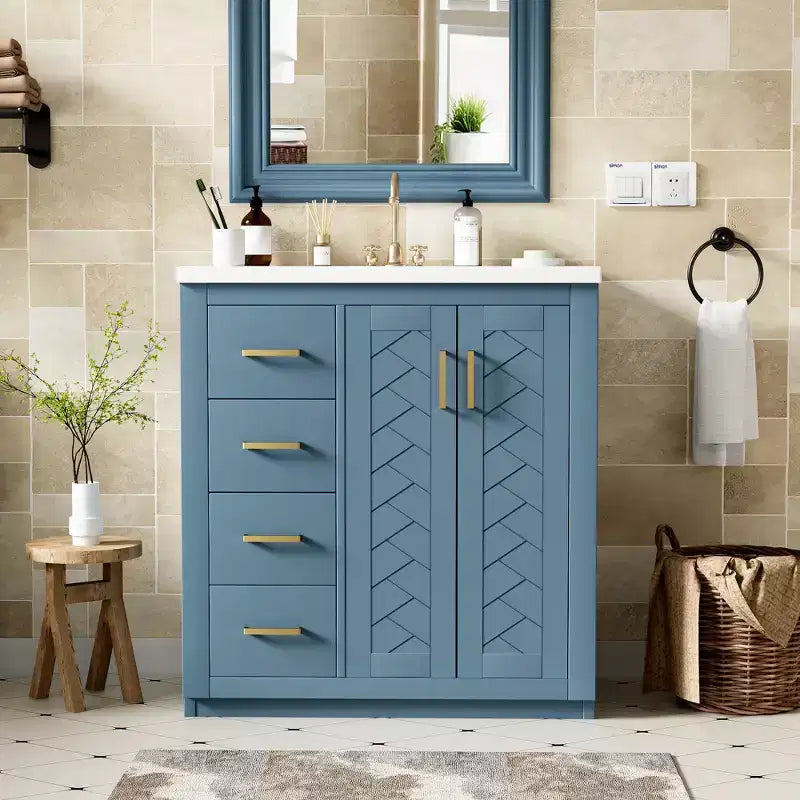 Meuble-lavabo simple de 30 po avec armoire et 3 tiroirs – Noir / Bleu / Vert / Indigo / Blanc