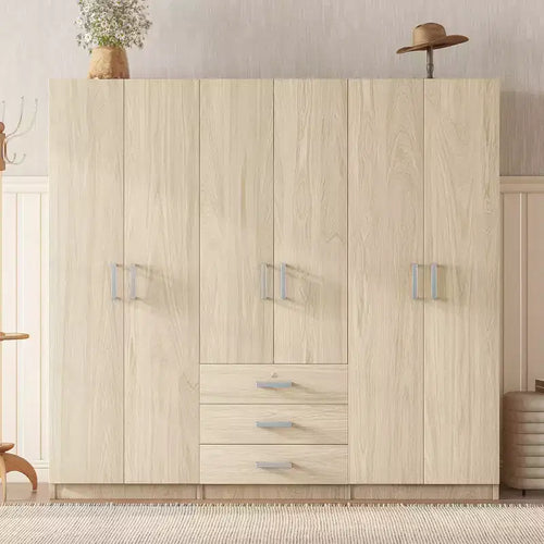 Armoire 6 portes en bois avec tiroirs pour chambre à coucher