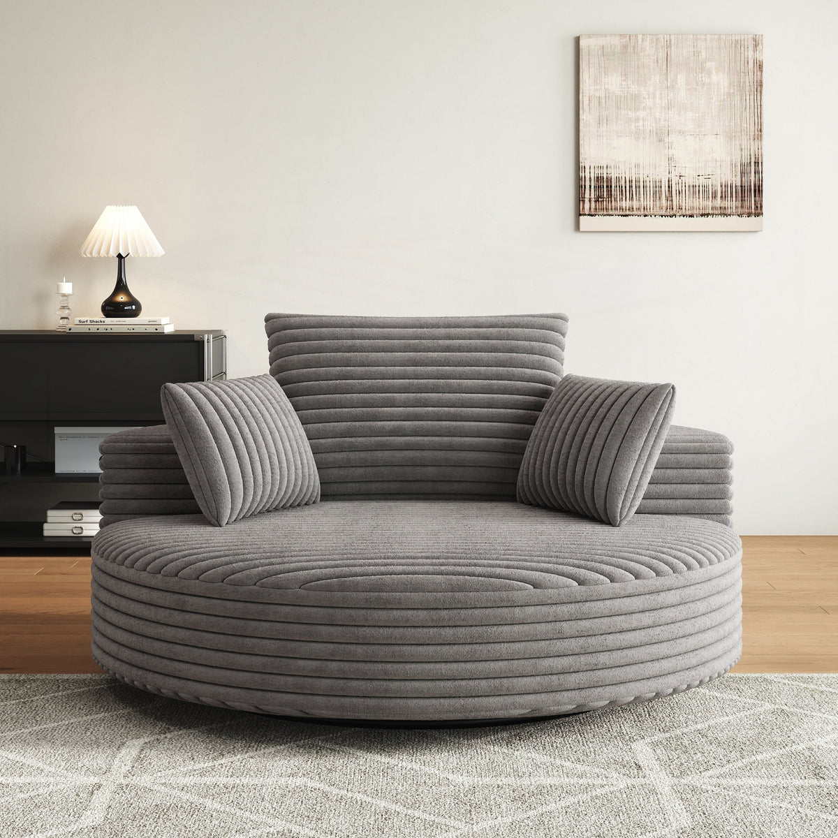 Fauteuil pivotant simple en velours côtelé et chenille avec rembourrage en mousse