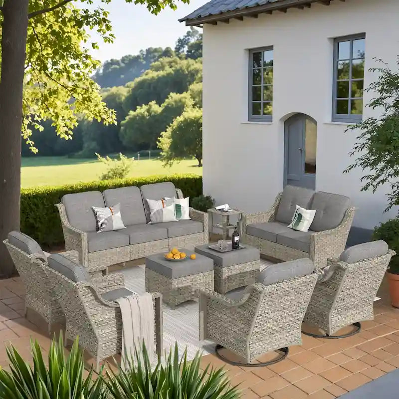 Ensemble de conversation de jardin 9 pièces XIZZI avec fauteuil pivotant